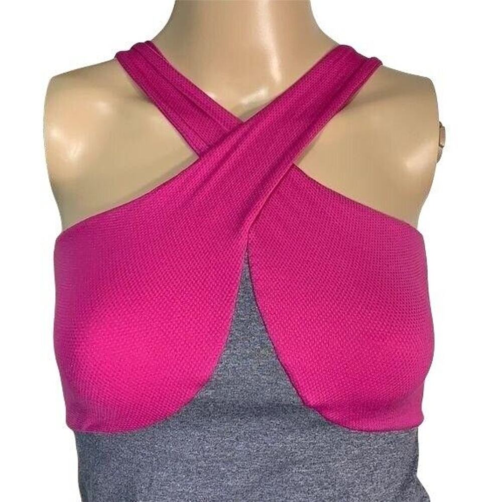 Be Up Inspire Womens Medium Pink Gray Criss Cross Halter Athletic Yoga Tank Top - Picture 3 of 10
